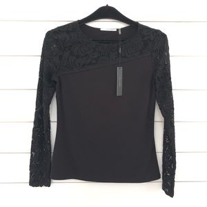 Tahari NWT Black Lace Sleeve Keller Knit Top